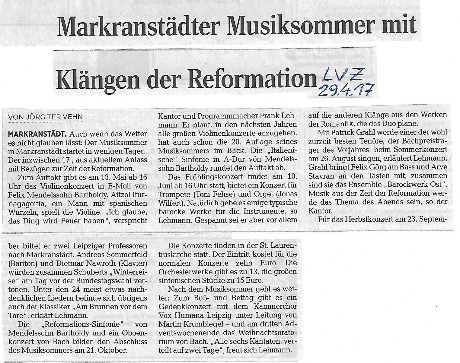 Ankündigung Eröffnungskonzert