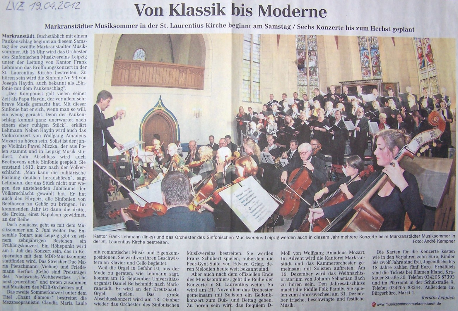 Eröffnungskonzert zum Markranstädter Musiksommer 2012