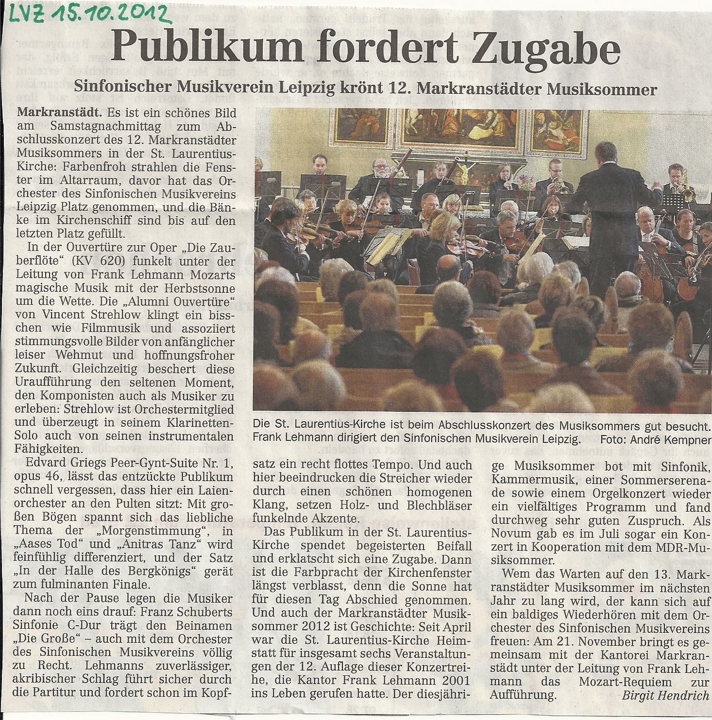Abschlusskonzert zum 12. Markranstädter Musiksommer 2012 in der Sankt-Laurentius-Kirche