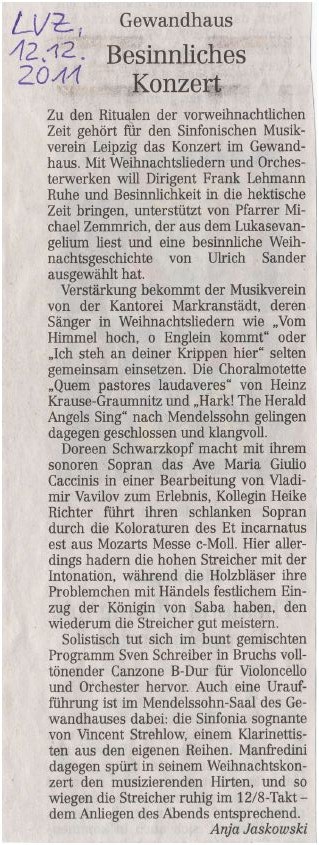 Weihnachtskonzert des Sinfonischen Musikvereins im Gewandhaus zu Leipzig 2011