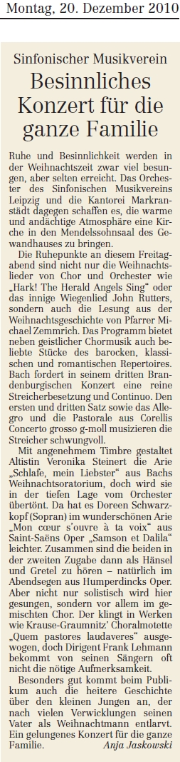Weihnachtskonzert des Sinfonischen Musikvereins im Gewandhaus zu Leipzig am 17.12.2010