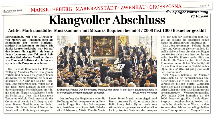 Abschlusskonzert zum Markranstädter Musiksommer 2008 in der Sankt-Laurentius-Kirche